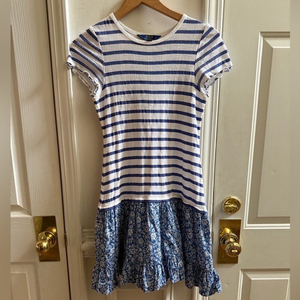 New Polo Ralph Lauren Striped Pointelle-Knit Cotton Dress